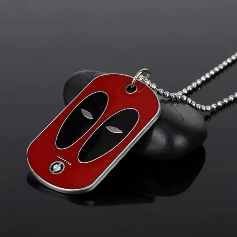 925 Sterling Silver Marvel Deadpool Enameled Dog Tag Necklace